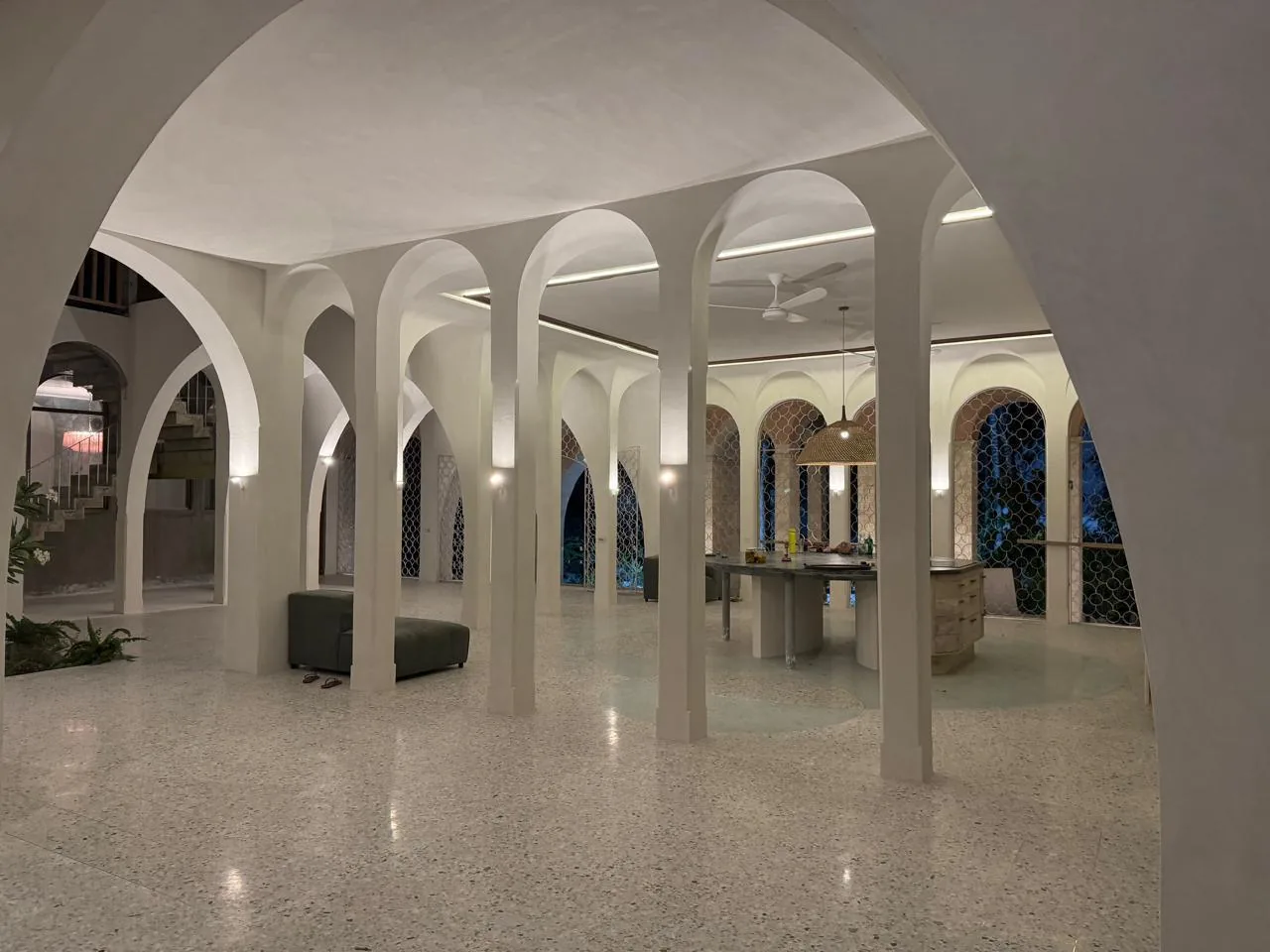 Vaulted arched interior with terrazzo floor